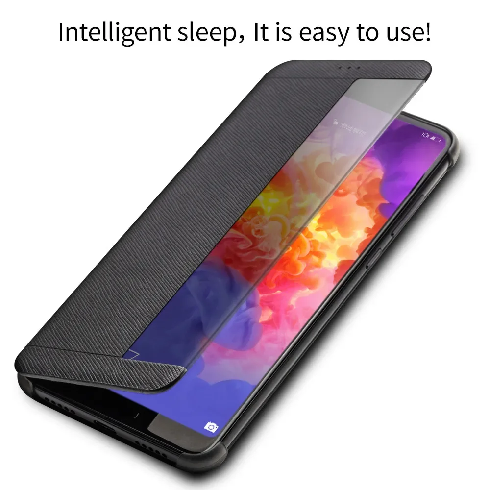 

QIALINO Genuine Leather Luxury Flip Case for Huawei P20 Business Handmade Automatic Sleep Cover with View Window for P20 Pro