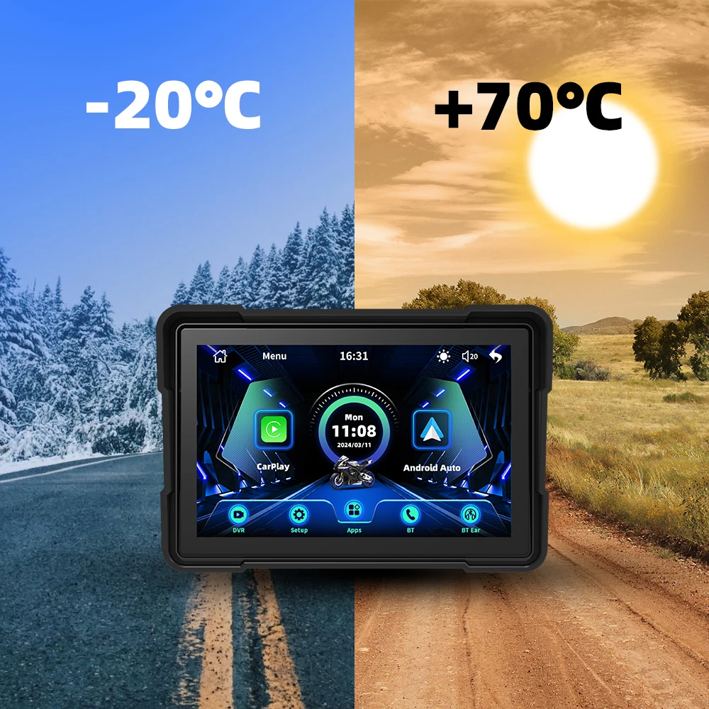 EKIY GPS Navigation Motorcycle IPX7 Waterproof Apple Carplay Display Screen Portable Motorcycle Wireless Android Auto Monitor