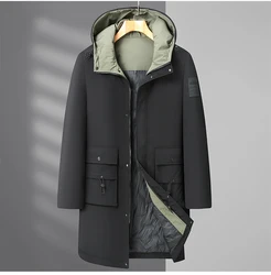 Oversized Casual Warm Hooded White Duck Down Jackets Men's 2024 Winter Mid-Long Puffer Coat Outwear Loose Thick Top Down Garment