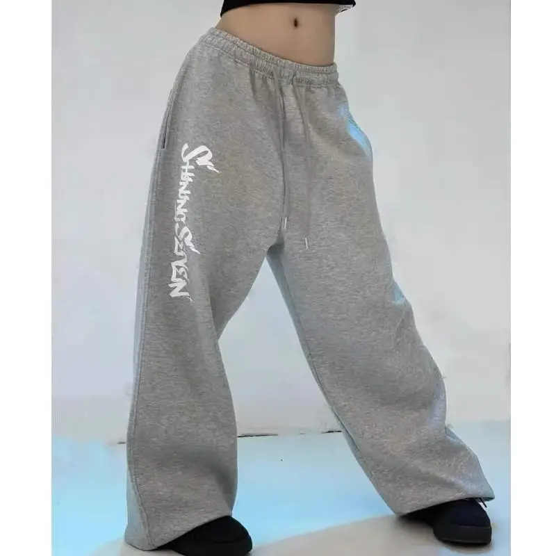 

American Black Letter-style Street Dance Wide-leg Pants, Loose Jazz Hip-hop Printed Sport Pants, Dance Sweatpants