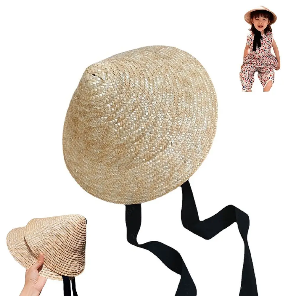 

Детская соломенная шляпа с защитой от солнца и ремешками, однотонная кепка с козырьком, соломенная шляпа для отпуска, реквизит для фотосессий
