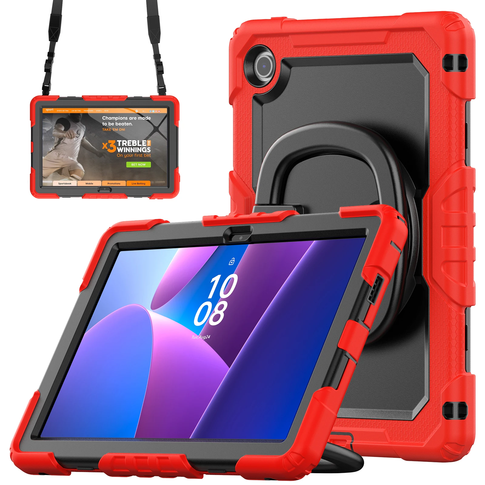 Voor Lenovo Tab 10.1 (2025) TB-311XU / Tab TB311FU standaardbehuizing pc + siliconen tablethoes met schouderriem - oranje
