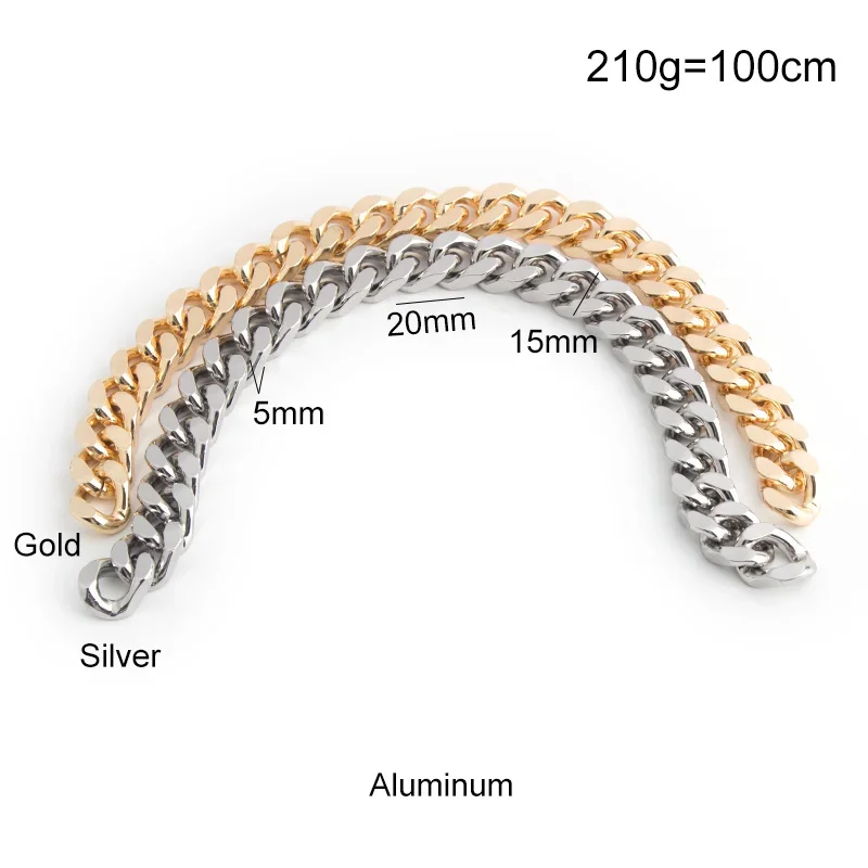 Nolvo World 1-5 meters 15mm width Aluminum chain bag accessories Silver Gold handbag chain