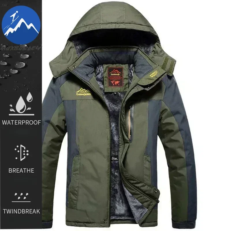 

Winter Thick Fleece Jacket Men Gorpcore Waterproof Warm Outwear unload Jackets Snow Windbreaker Army green Parkas Raincoat Coats