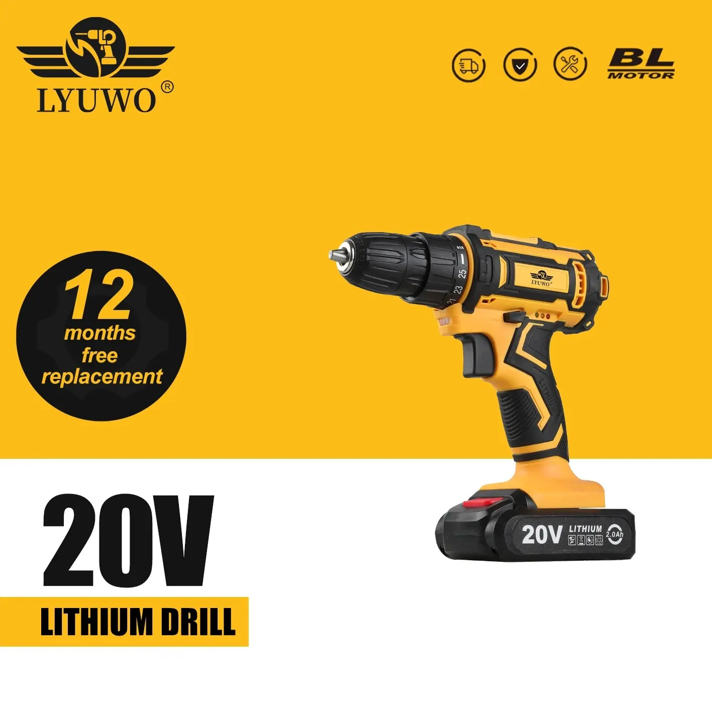 

LYUWO 12/16.8/21V Cordless Drill Rechargeable Electric Screwdriver Lithium Battery Household Multi-function 2 Speed Power Tools