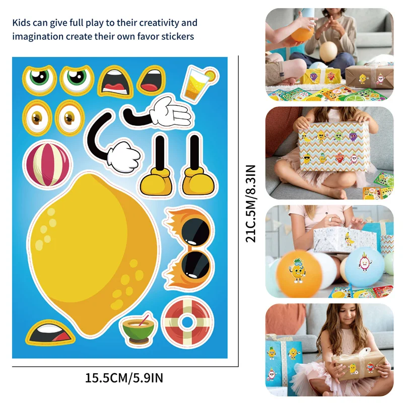 6-24sheet Make Your Own Fruit Stickers Cartoon Summer Hawaii Characters Sticker Make a Face DIY Dress Up Art Crafts for Kids Toy