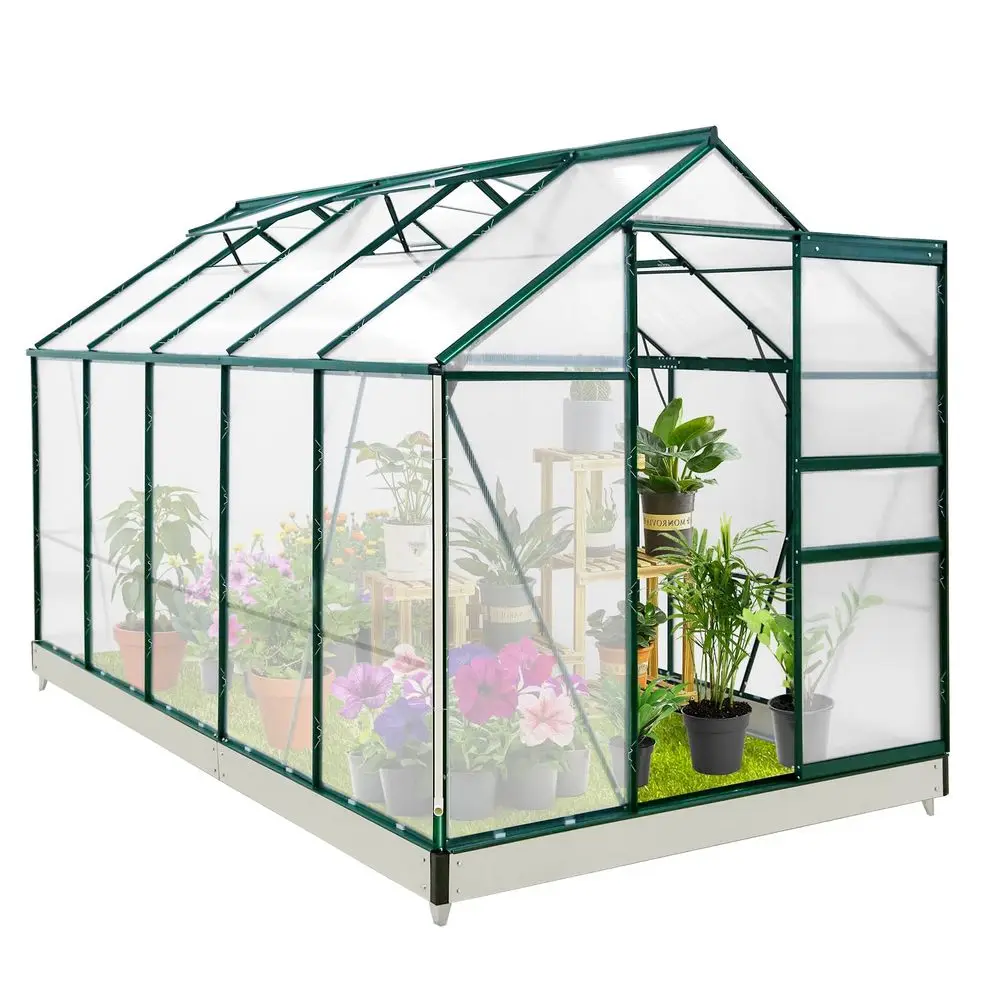 

10x6x7 Outdoor Walkin Hobby Greenhouse with Adjustable Roof Vent, Rain Gutter, Base and Anchor, Polycarbonate Aluminum Green Ho