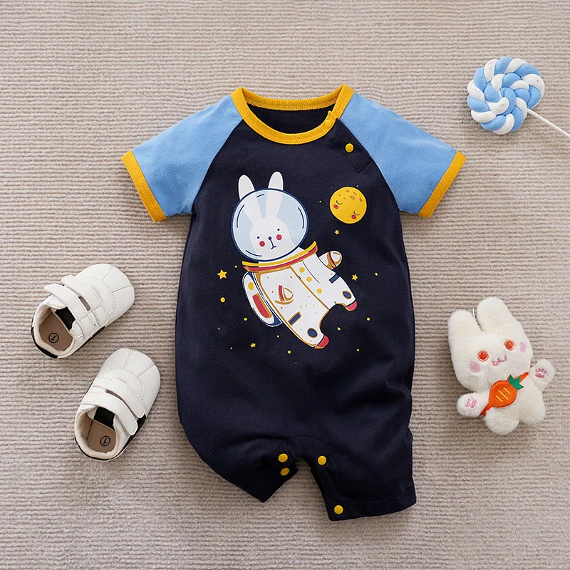 Newborn Baby Boy Short Sleeves clothing 0-18 Months one-piece blue cotton fashion for Astronaut rabbit Infant Casual Jumpsuit