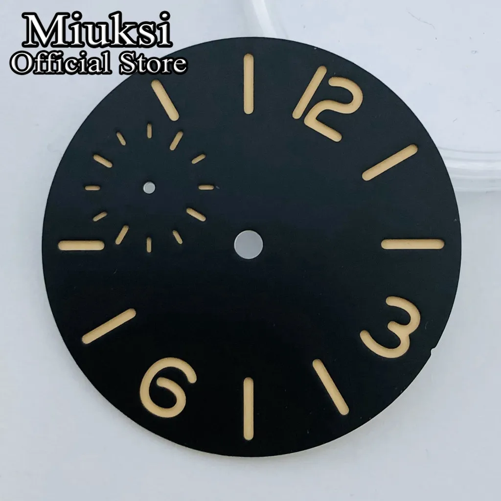 Miuksi 37mm black blue green white watch dial fit ETA 6497 or Seagull ST3600 movement