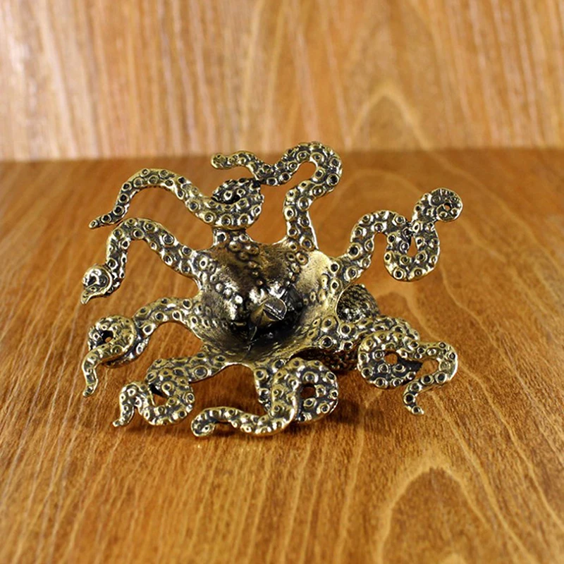Figuras de Pulpo Antiguas para el Hogar, Miniaturas Decorativas de Latón y Cobre, Adornos de Escritorio, Accesorios Creativos para Mesa