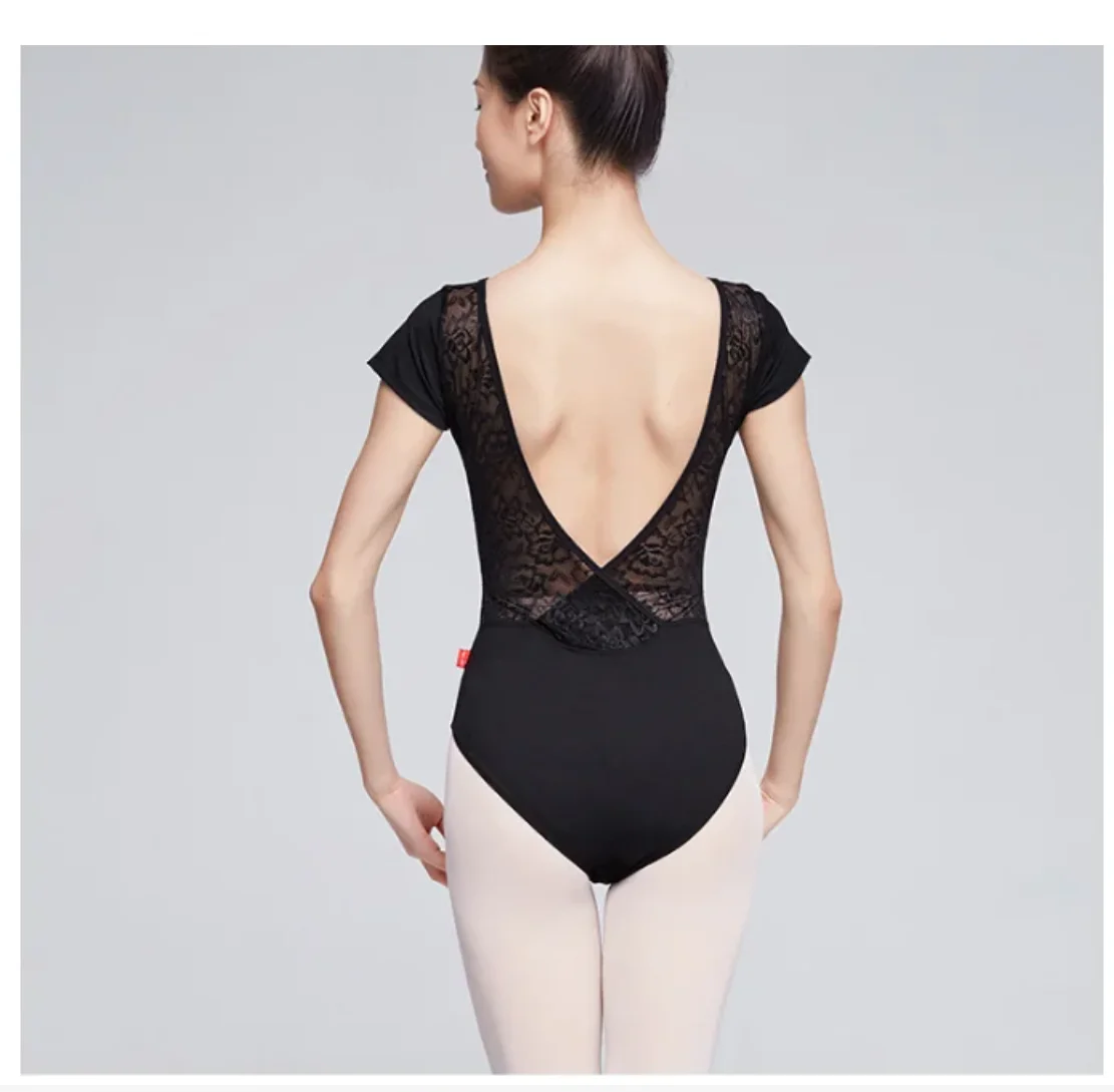 1 Stks/partij Vrouw Solid Ballet Turnpakje Lady Korte Mouw Backless Kant Turnpakje