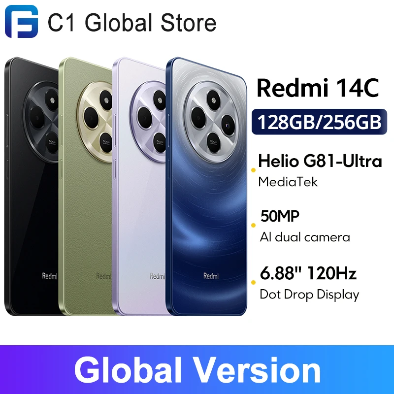 Global Version Xiaomi Redmi 14C Smartphone MediaTek Helio G81-Ultra 50MP AI Dual camera 5160mAh 6.88