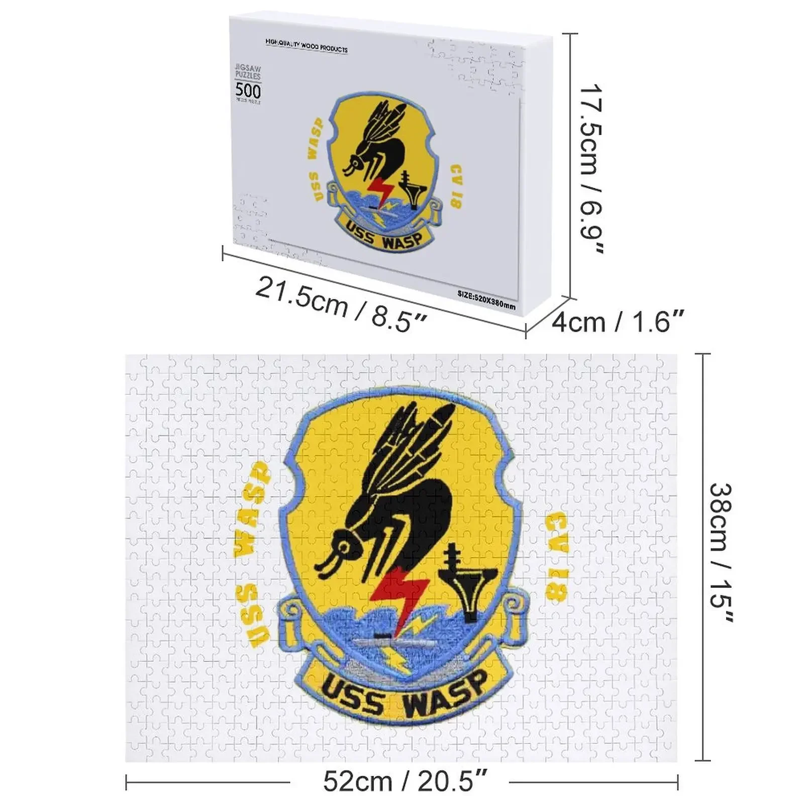 어두운 색상용 USS 와스프(CV/CVA/CVS-18) 직소 퍼즐 예술품 맞춤형 나무 선물 맞춤형 나무 퍼즐