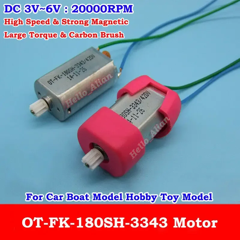 1PCS OT-FK-180SH-3343 DC 3.7V 4.2V 6V 20000RPM High Speed Mini Electric Motor with plastic Gear DIY Toy RC Slot Car Boat Model