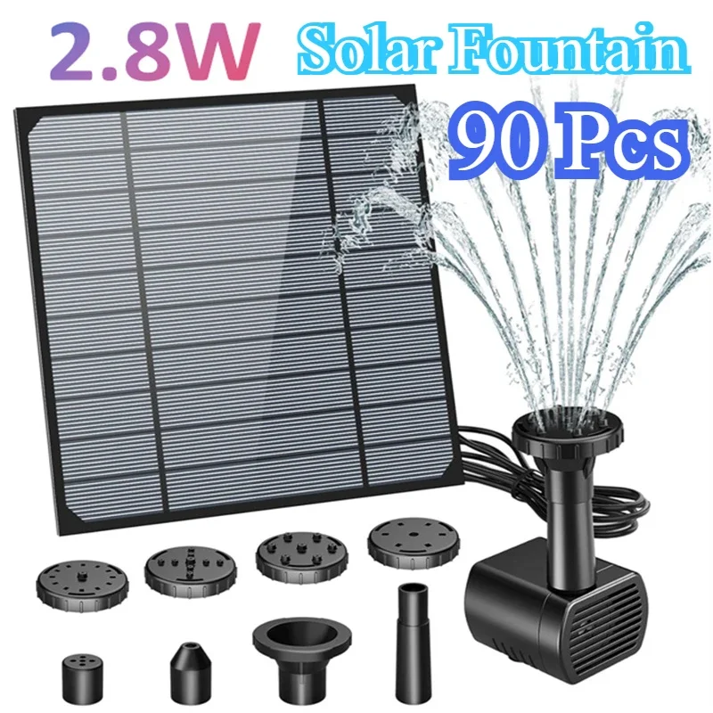 

90pcs/box 2.8W Solar Fountain Solar Water Fountain,Solar Spring Fountain for Outdoor with 6 Fountain Styles for Garden,Bird Bath