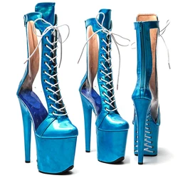 Leecabe 20CM/8Inch Shiny  PU with PVC   Fashion trendy style  Platform disco party High Heels Shoes Pole Dance boot