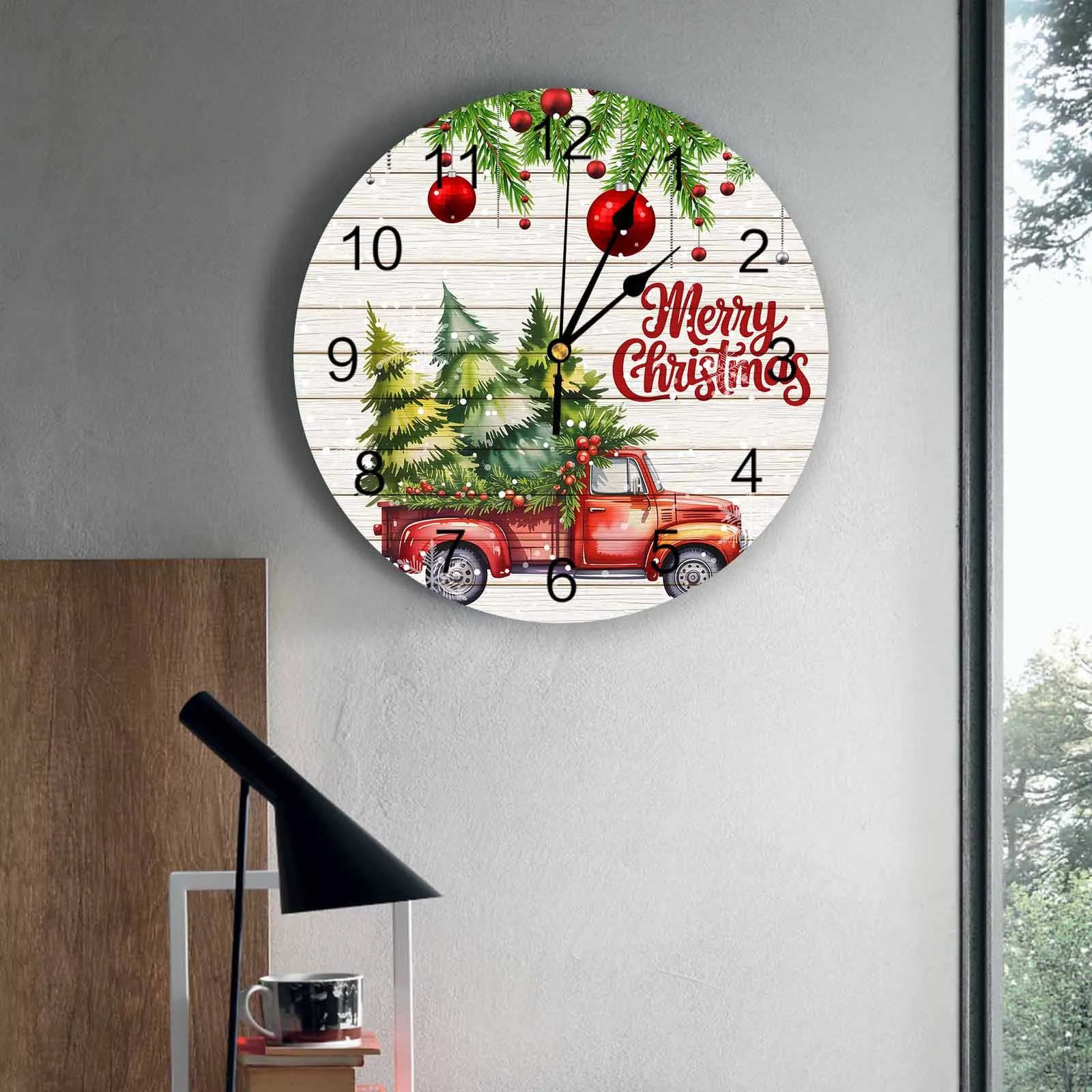 

Bedroom Wall Clocks Merry Christmas Tree Ball Pickup Truck Living Room Clocks Ornaments Baby Room Study Mute Wall Clocks