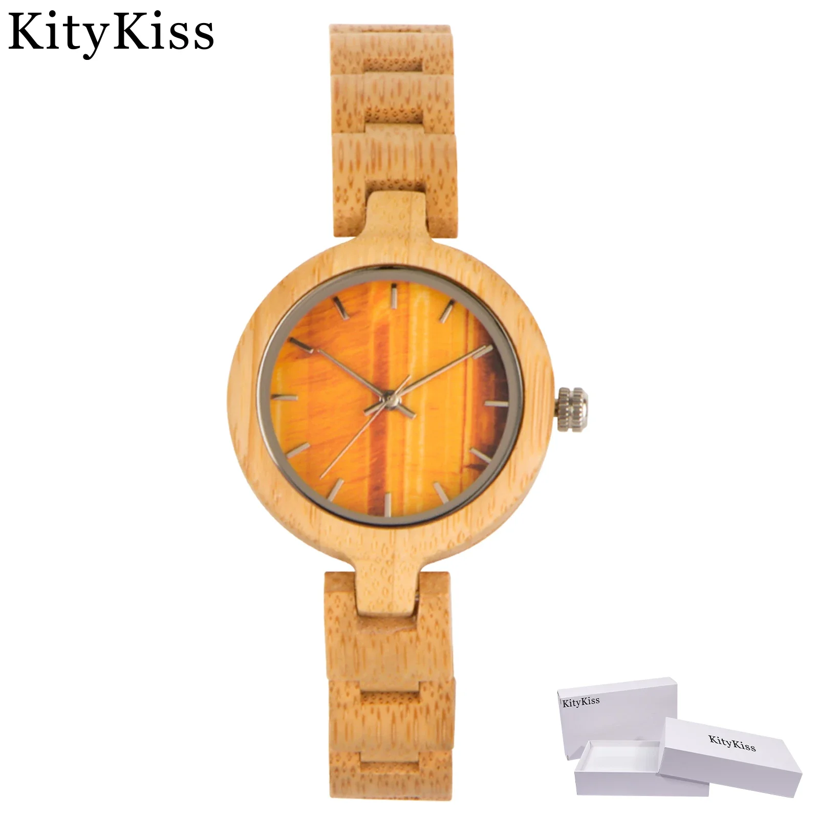 KityKiss  innovative wooden marble watch ladies quartz luxury bamboo wood clock wedding bridesmaid sister holiday exquisite gift