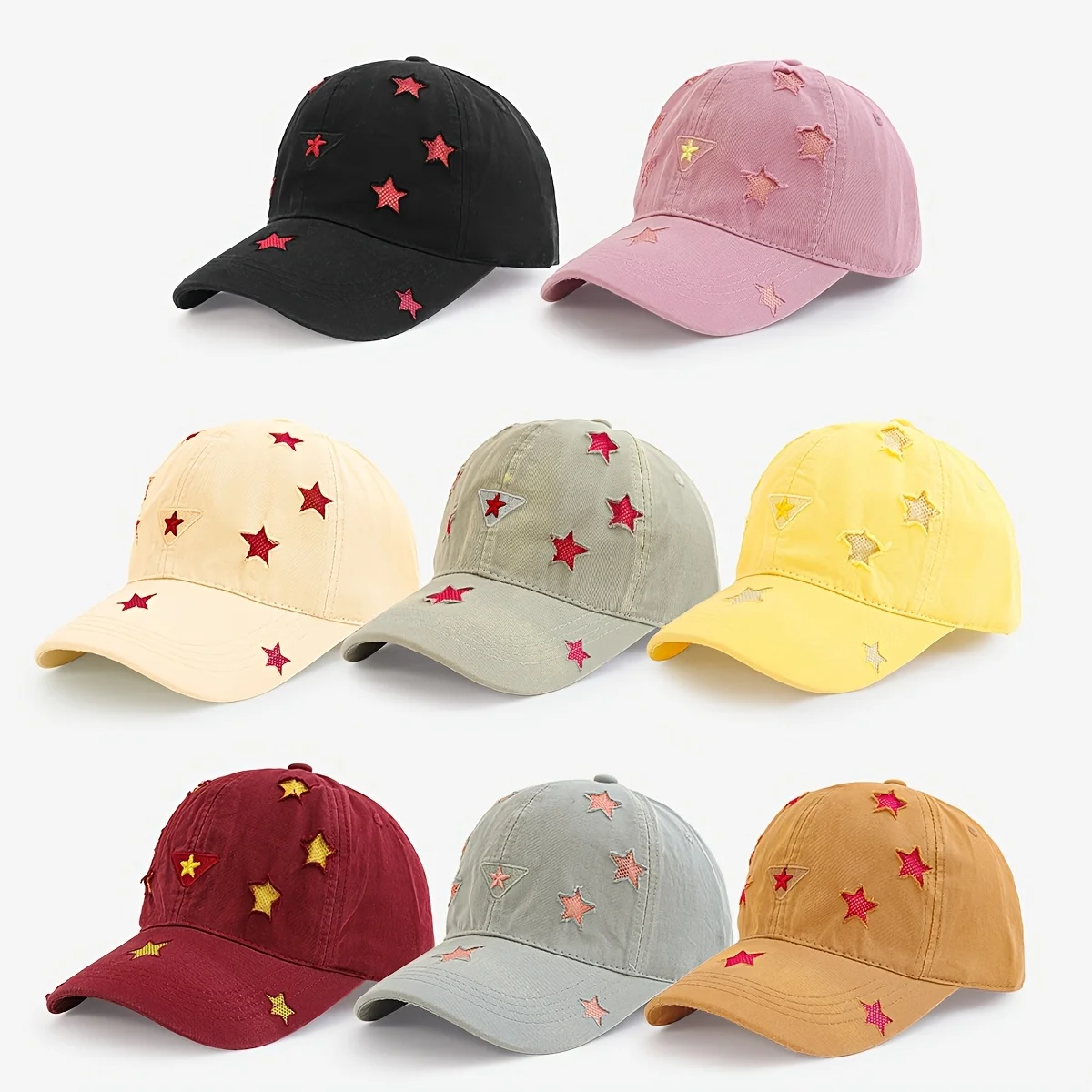 1PC Unisex Trendy Versatile  Star Pattern Sun Baseball Cap Distressed Worn-out Dad Hat Suitable for Outdoor Travel Hiking