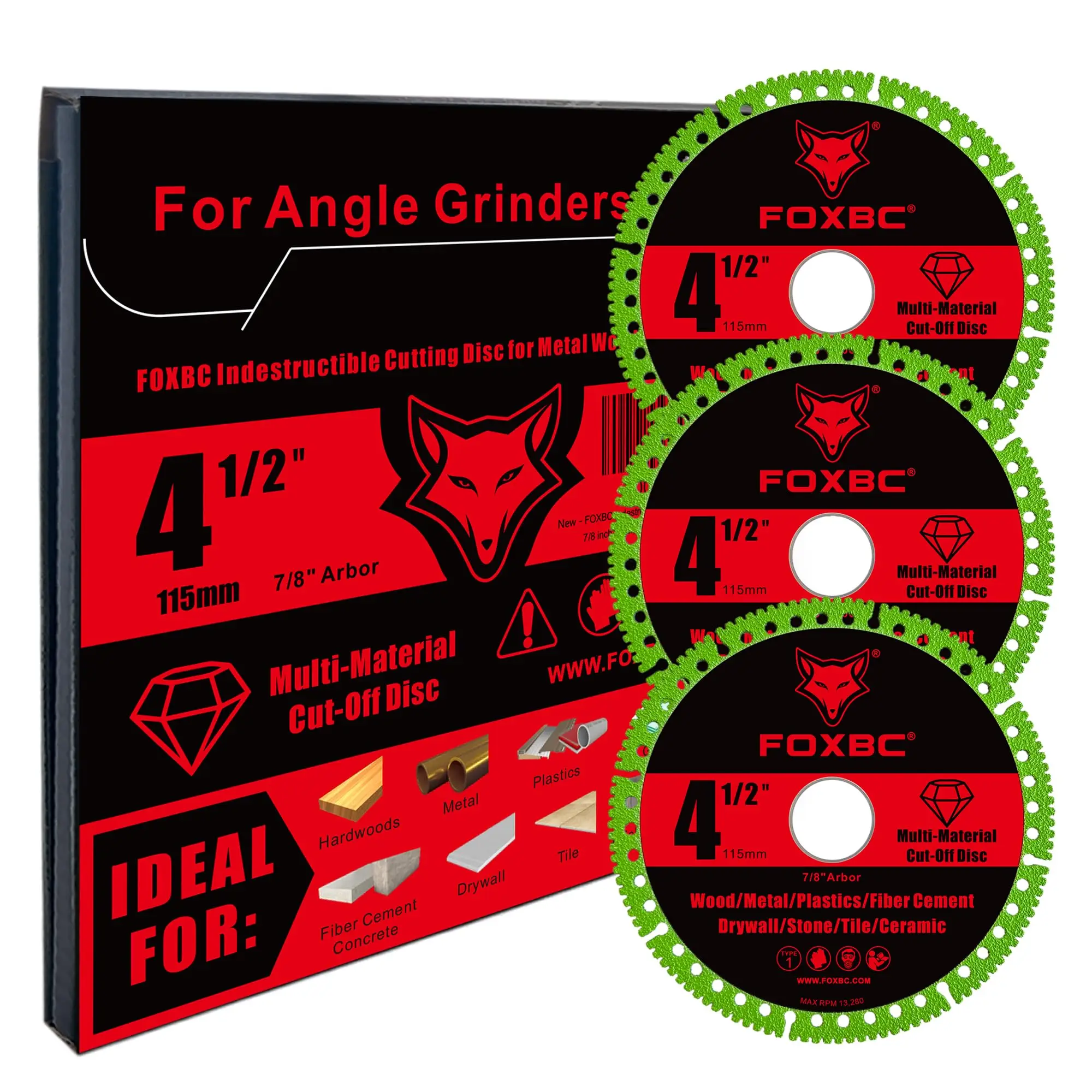 FOXBC 3PCS 115mm Disco diamantato indistruttibile per smerigliatrice angolare Lama da taglio multifunzionale per piastrelle in metallo, pietra, legno