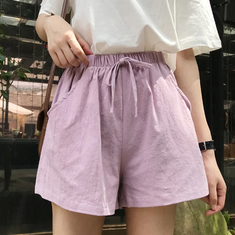 المرأة القطن والكتان قصيرة ، الكورية ، فضفاض ، طيات الصلبة ، ارتفاع الخصر ، السراويل عارضة الإناث ، الصيف ، كل مباراة ، السيدات الرياضية ، جديد ، Y2K #5