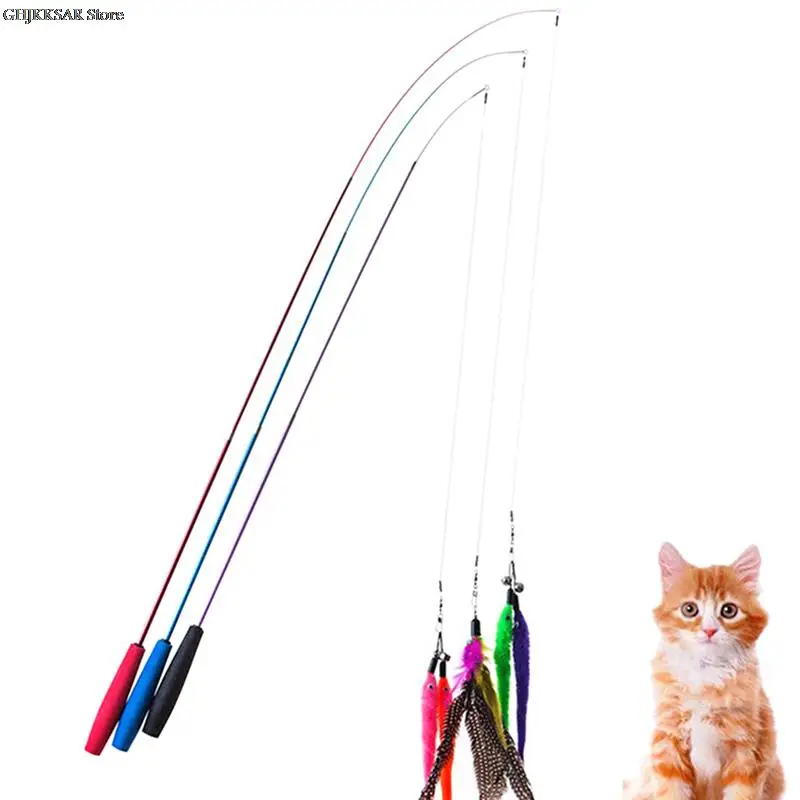 Cat Teaser Wand Flexible Three-section Telescopic Fishing Rod Cat Toy Funny Cat Stick Rod For Catcher Toy Cat Essential Artifact