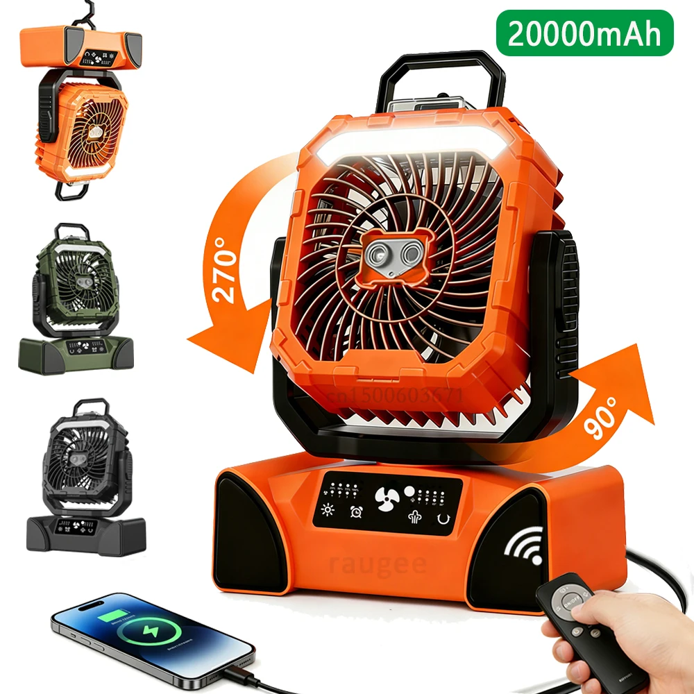 

20000Mah Camping Fan Rechargeable Camping Tent Fan USB Rechargeable Humidifier Spray Desk Fan With Light Remote Control