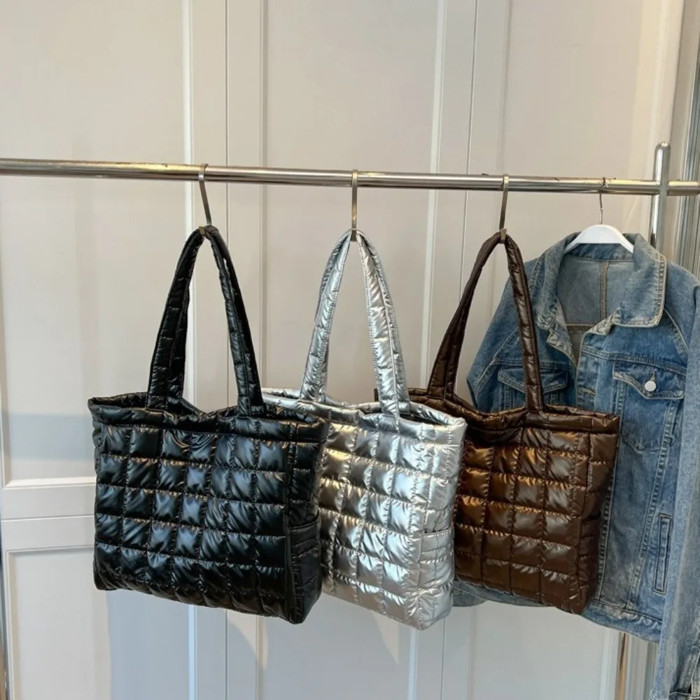 

Large Capacity Puffer Tote Bag Quilted Down Padded Korean Style Cloud Shoulder Bag Lightweight Solid Color Space Cotton Handbag