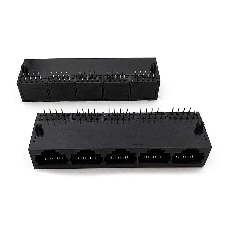 3PCS RJ45 Connector 1x5 Network Interface Jack 8 PIN DIP Round Pin Plastic PBT 8P8C Horizontal 5921 Socket 5 Ports W=20.57MM