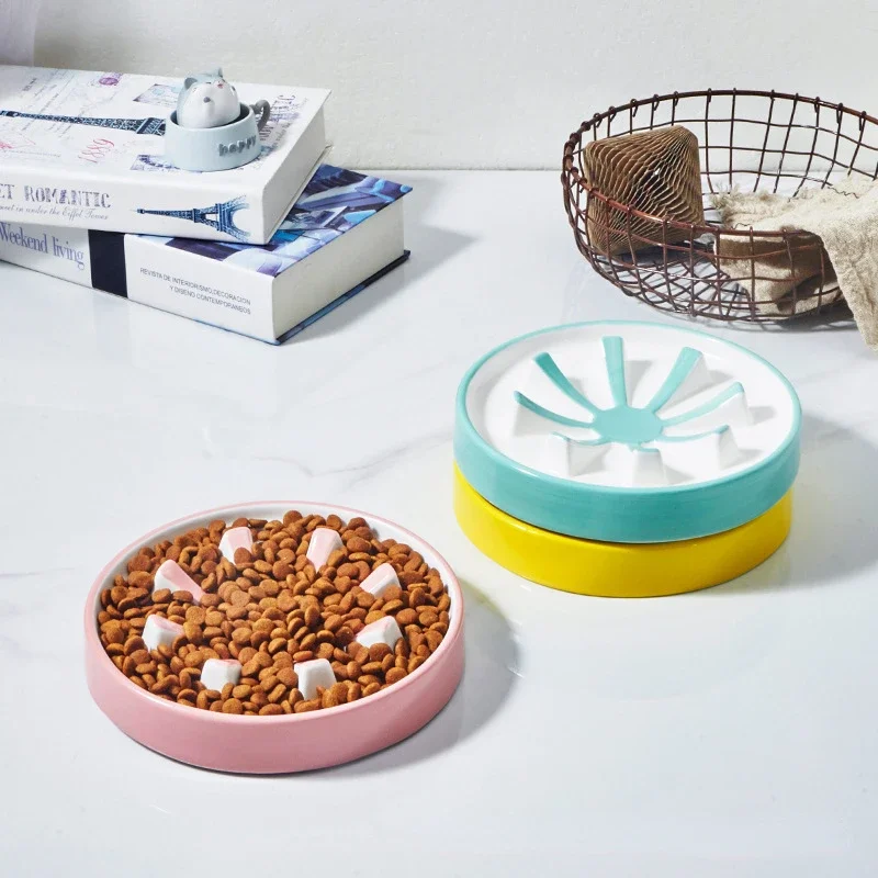 Small Dogs Slow Feeding Bowl Ceramic Pet Choke-proof Food Plate Puppy Dog Cats Non Slip Anti-Gulping Feeders Pet Supplies