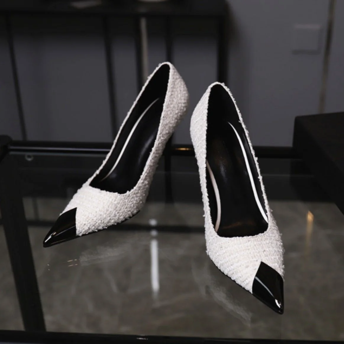 

Metal Pointed Toe Black Sexy Pumps Women Patent Leather Shallow Slip On 9cm Stiletto High Heels 2025 Spring New Elegant Pumps