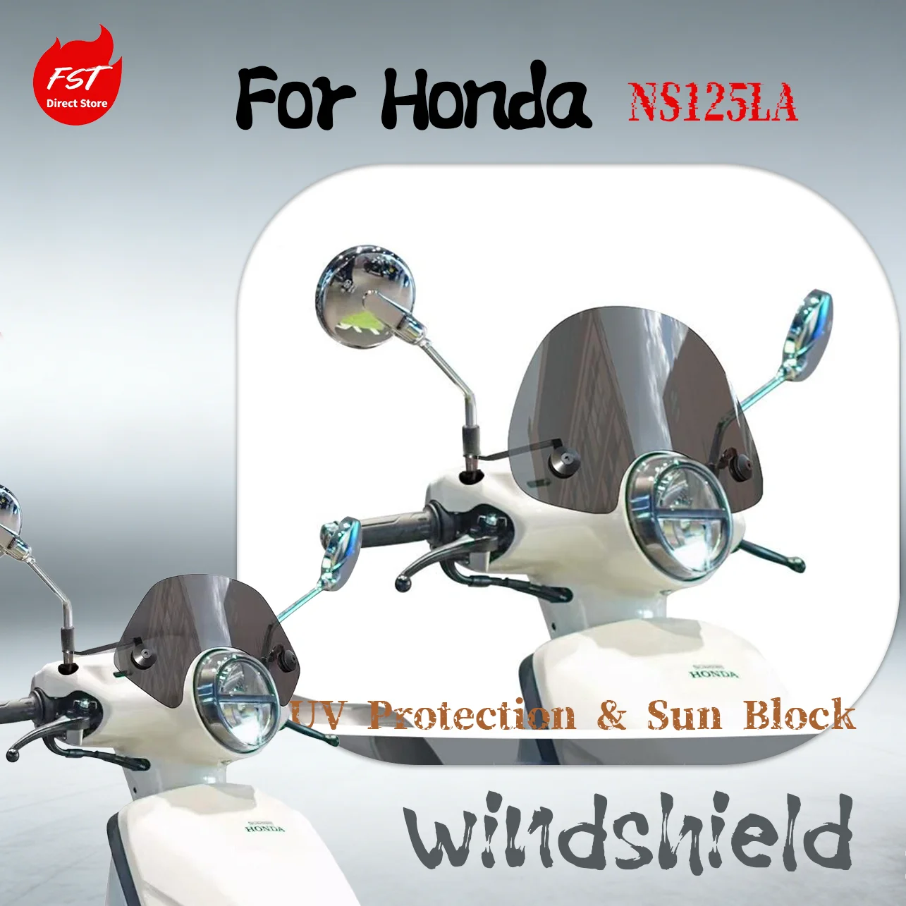 

Black Racing Small Windshield for Honda NS125LA, Modified Front Wind Screen Retro Scooter Accessory
