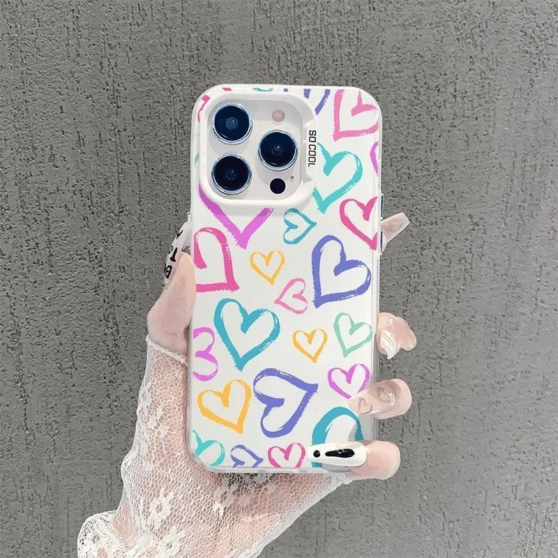 

Colorful love hearts phone case for iphone 17 pro max 16 15 plus 14 13 11 camera protect shockproof silicone cover for iphone 12