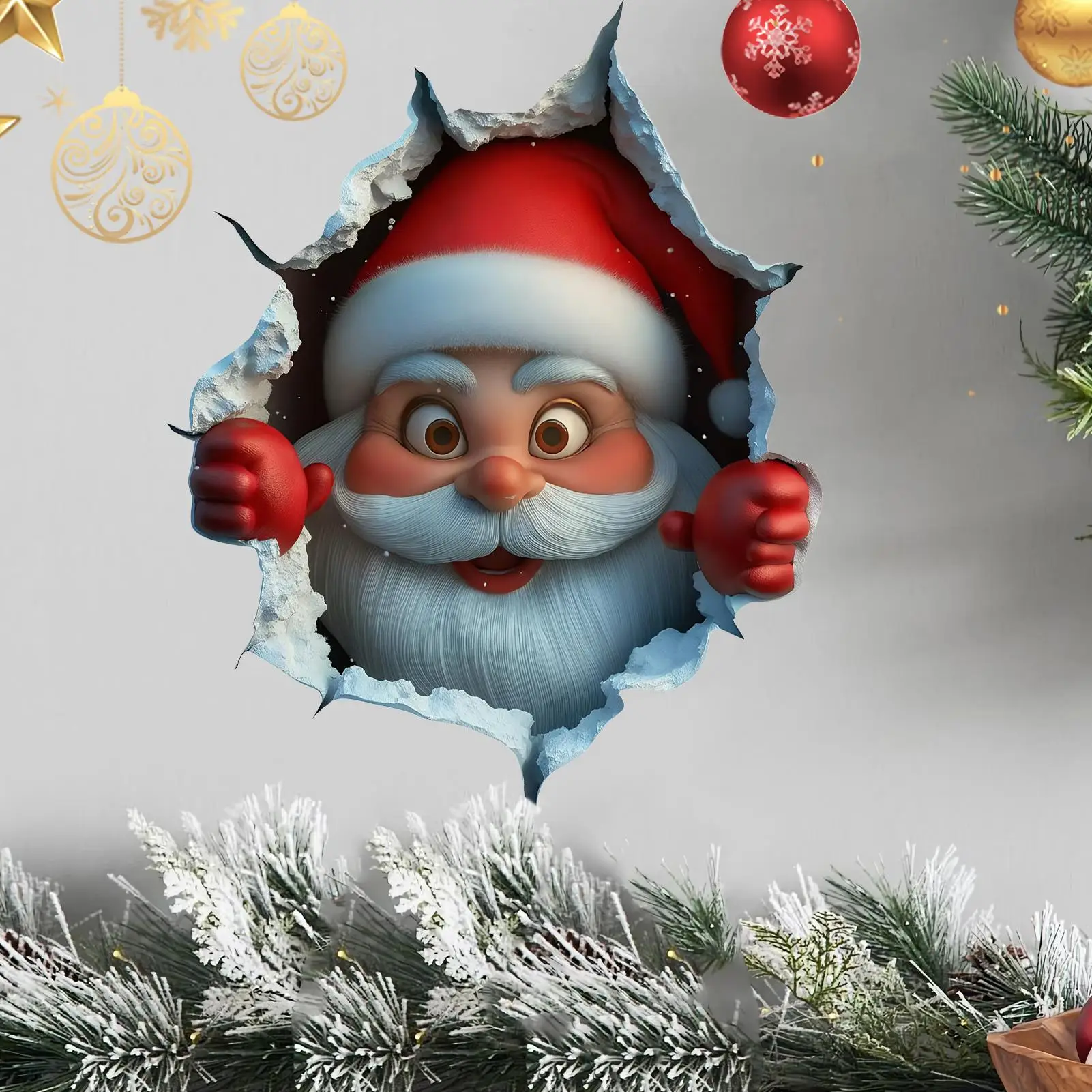 25X24CM Christmas Door Stickers Breaking Cartoon Santa Claus Decals Christmas Wall Decorations for School Class Room Study Room