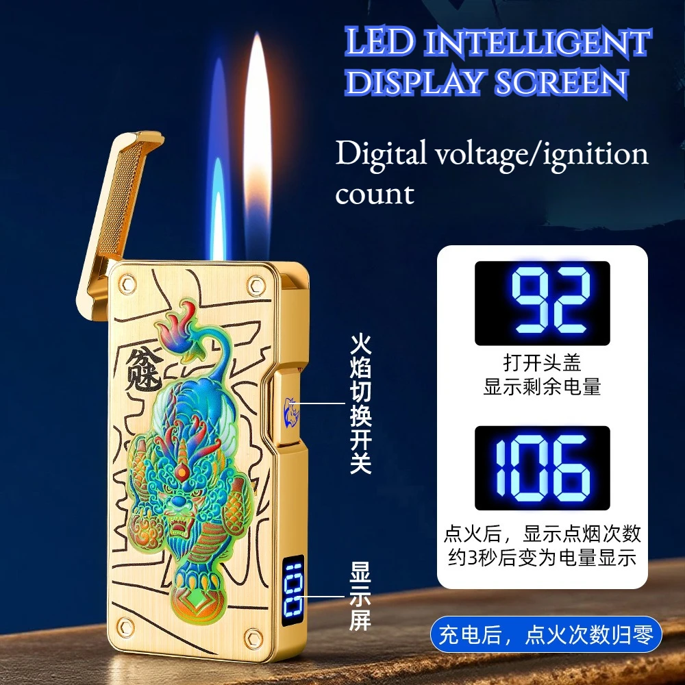 Voice-controlled Dual-flame Lighter Intelligent Sensing Fashionable and High-end Men's Business Gift Lighters with Gift Box