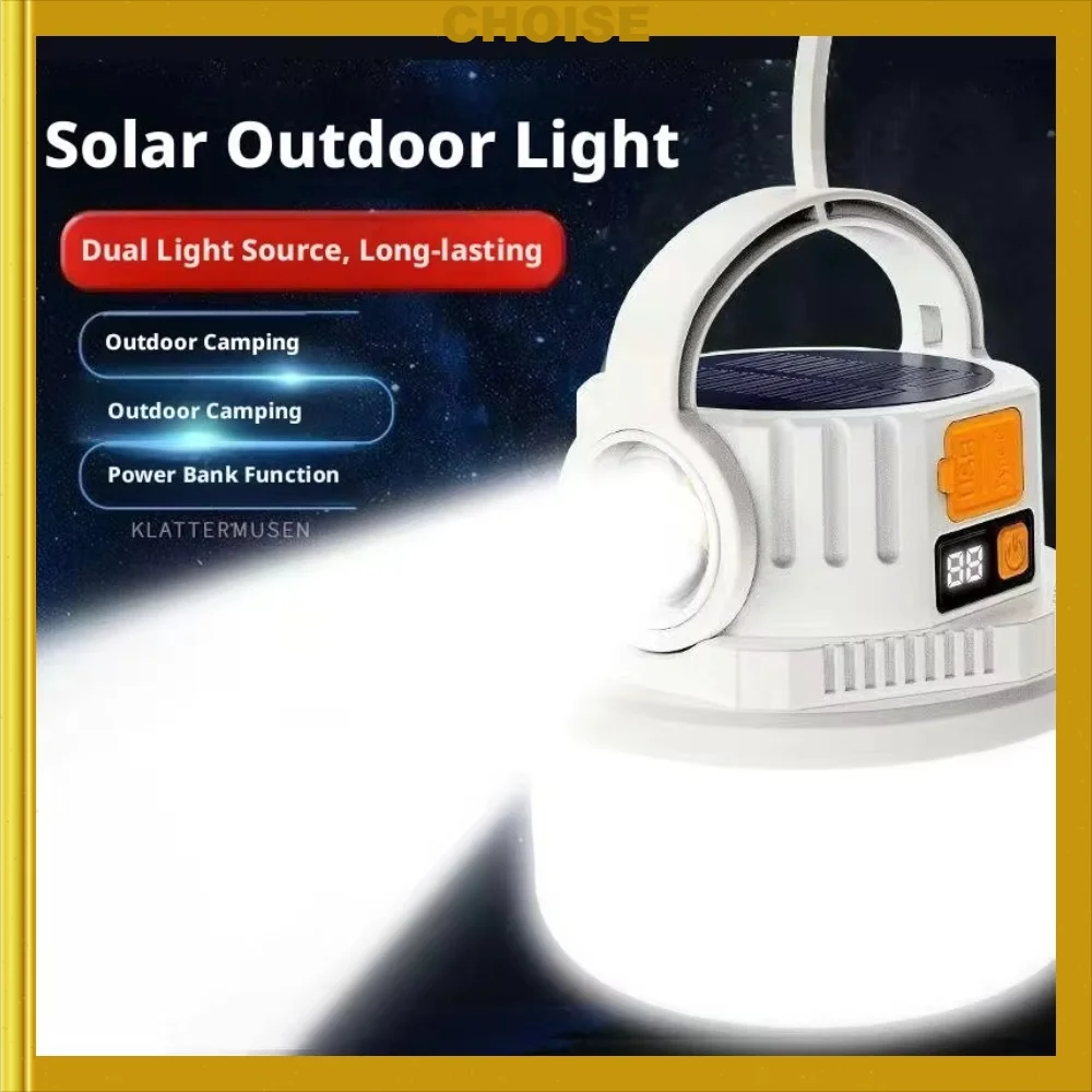 Zonne-energie Camping Lantern Oplaadbare LED Floodlight Spotlight Dubbele Zonne-energie/Type-C opladen, USB Power Bank Output vo