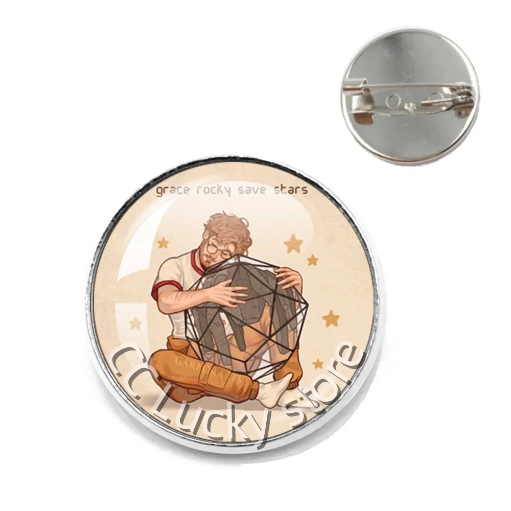 Hot Ryan Gosling Project Hail Mary Laser Reflective 20mm/25mm Round Brooches Decorations Collectibles Pins Gifts For Friends ﻿