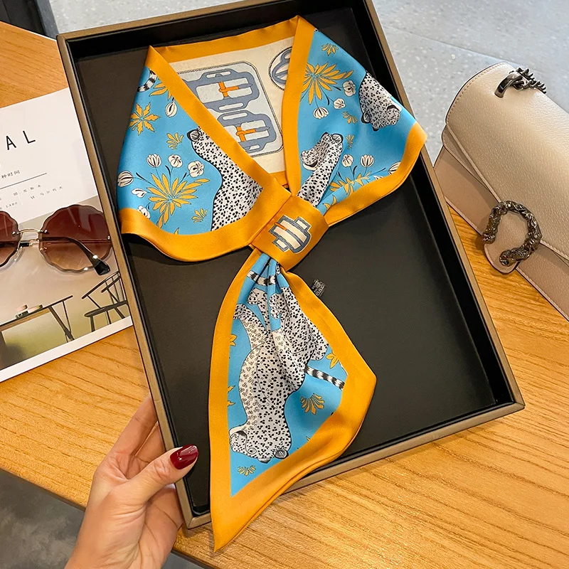 

Роскошные шелковые шарфы с принтом животных и перекрестной лентой, женский платок, шарфы для рук, повязка для волос, женский шейный платок, сумка, ленты, офисные
