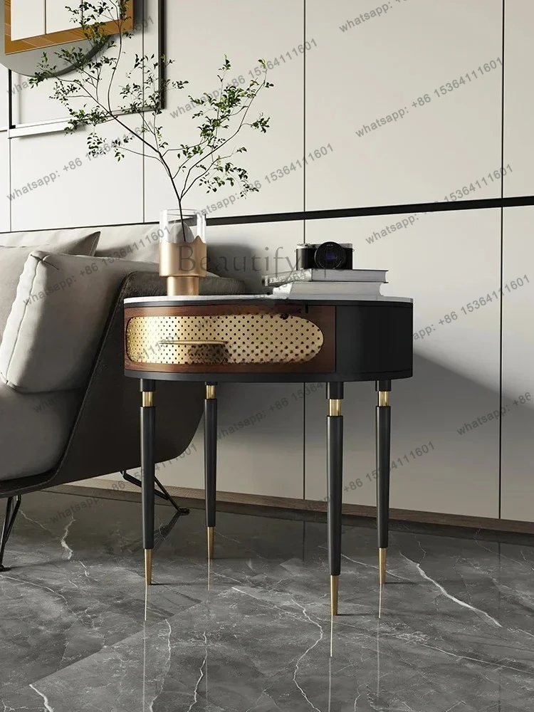 Italian Mild Luxury Marble Corner Table Living Room Retro Sofa Side Table Gold Boots Solid Wood Small Coffee Table