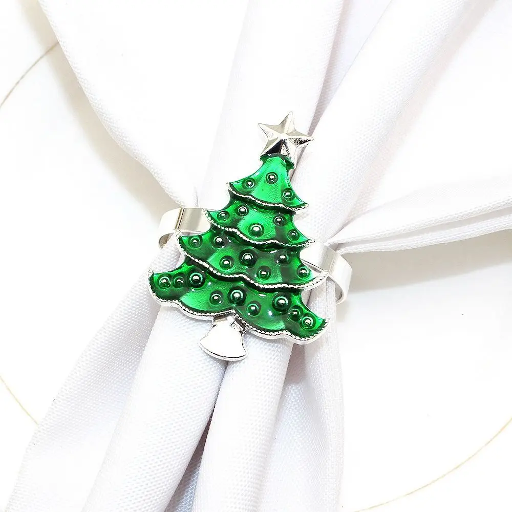 Metal Green Tree Napkin Buckle Portable Creative Christmas Tree Napkin Ring Personalized Circle Tissue Ring Xmas