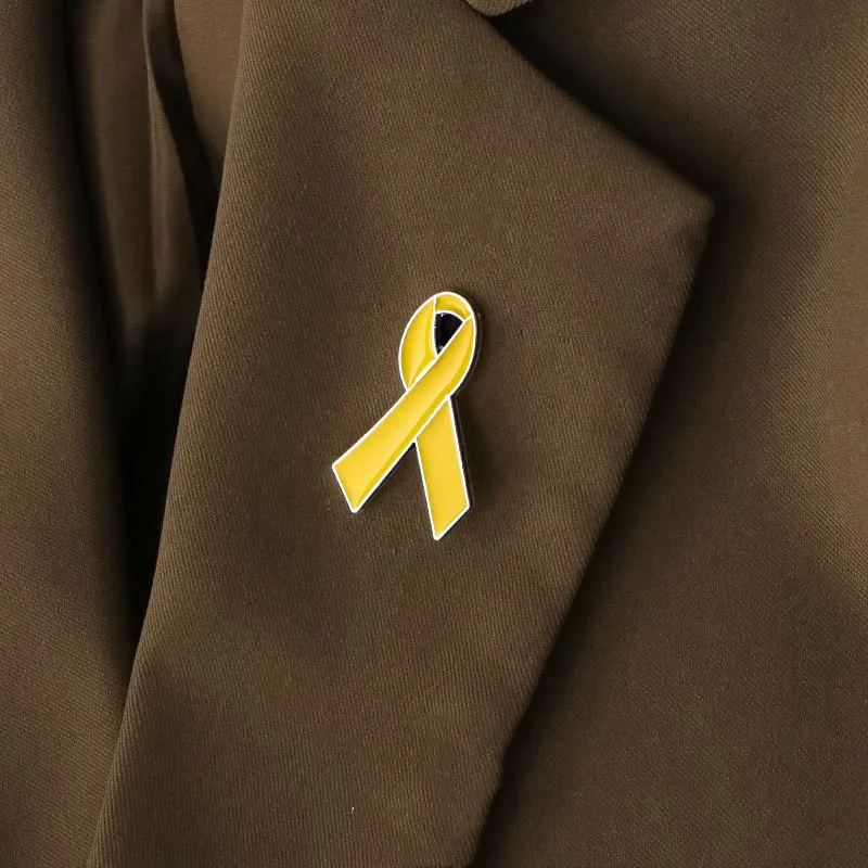 Enameled Yellow Ribbon Brooches Breast Cancer Awareness Collar Pin Cloth Accessories Israel Lucky Jewelry