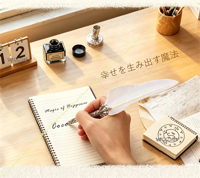 Witch Hat Atelier Coco Retro Feather Pen Set Anime Cosplay Dip Pen with Ink, Vintage Magic Quill Gift for Fans view 4