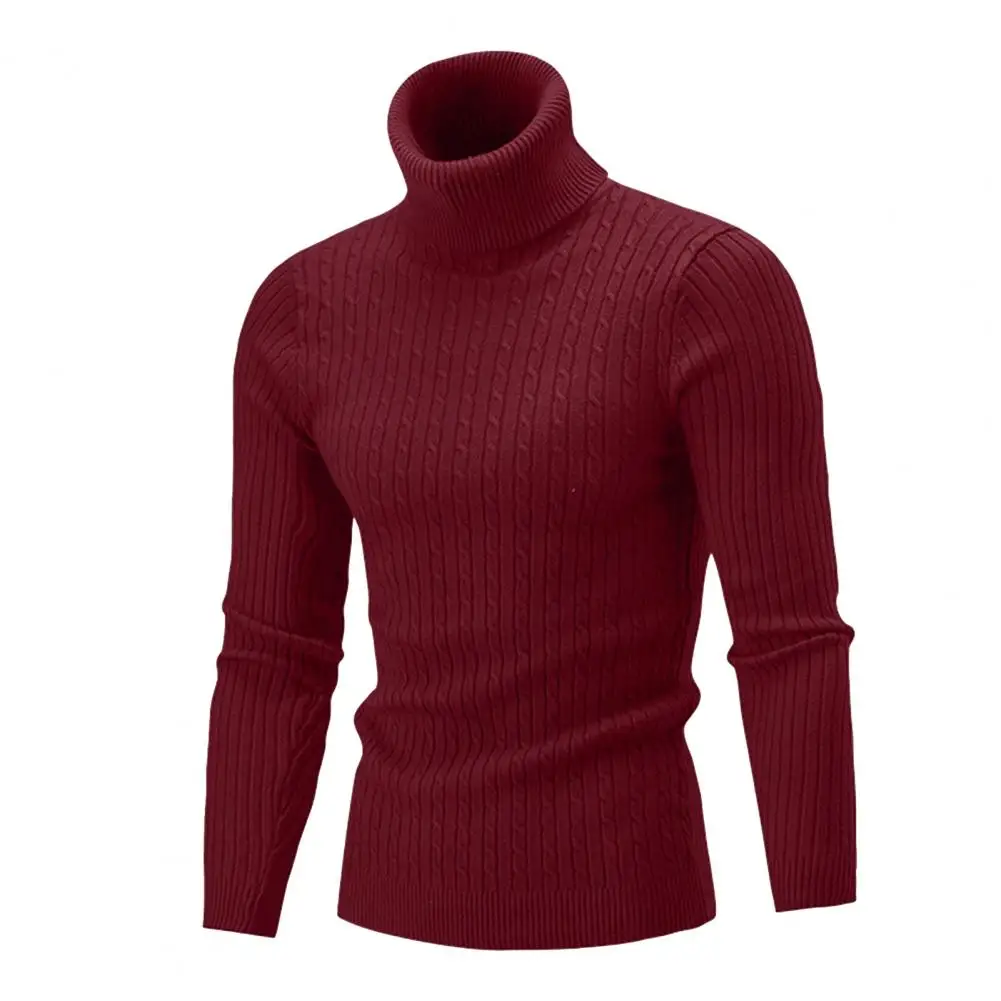 Suéter de punto para hombre, suéter de punto de manga larga de Color sólido, jersey de cuello alto, suéter torcido, jersey de punto para Otoño e Invierno