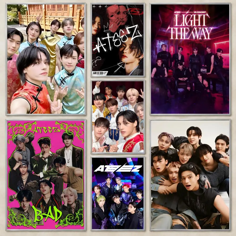 Dynamic K-Pop Group A-ATEEZ Poster Self-Adhesive Wall Art HD Print For Dorm Teen Room Decor Gift