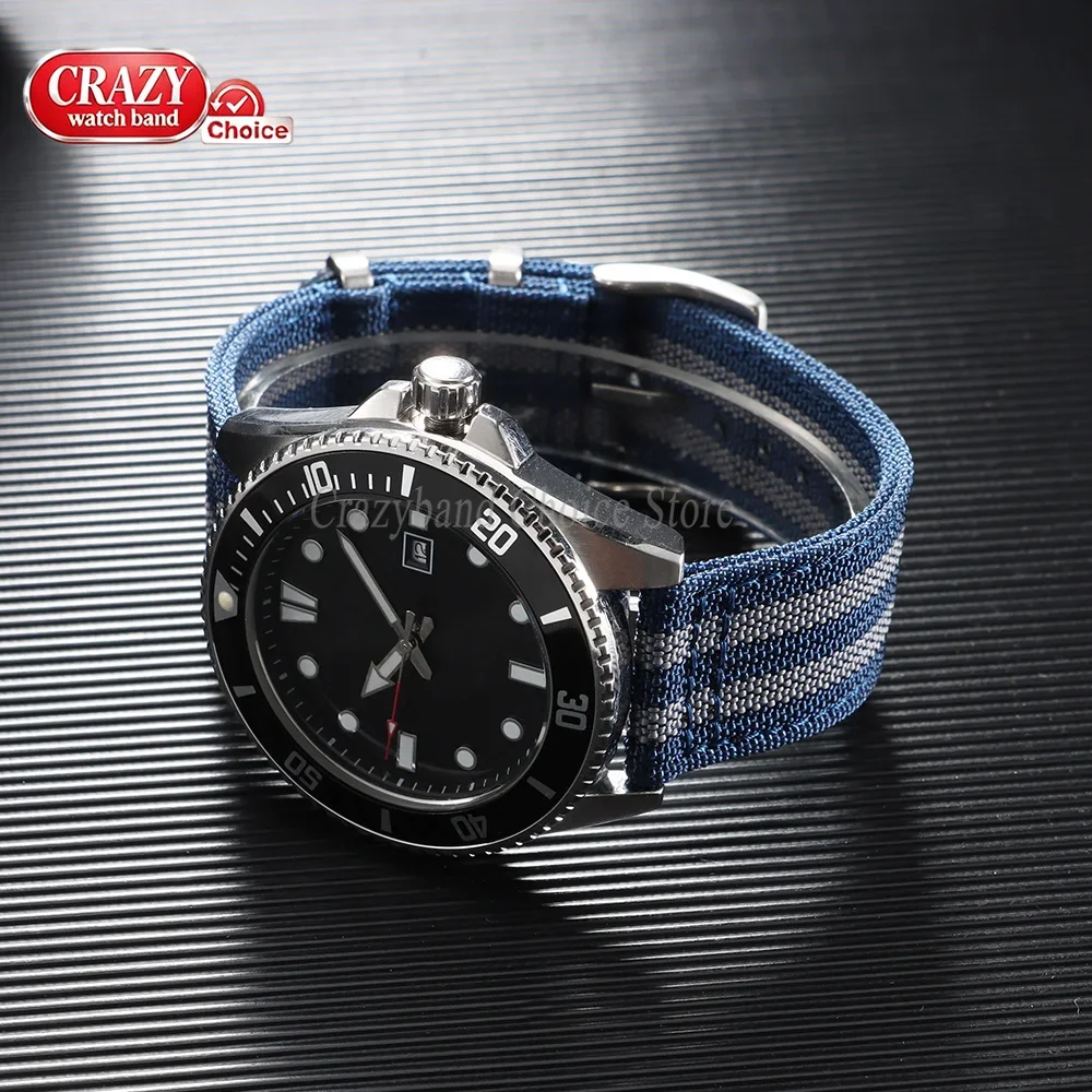 20mm 22mm Quick Release Canvas Watch Strap for Omega Nylon Bands Men Women Replacement Watchbands for Smartwatch Aaccessory Blue view 5