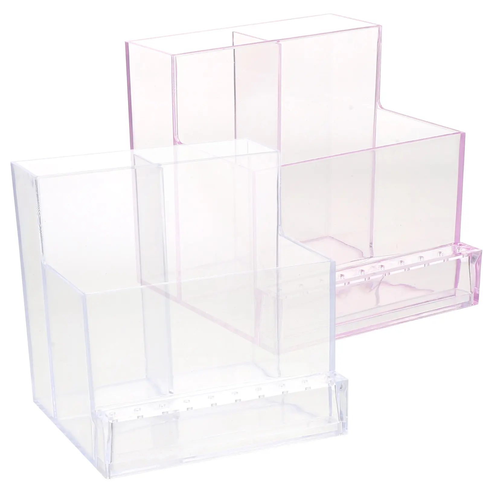 

2Pcs Stylish Transparent Acrylic Nail Tool Organizer with Pink-Purple Accents for Nail Drill Bits Brushes Manicure Supplies
