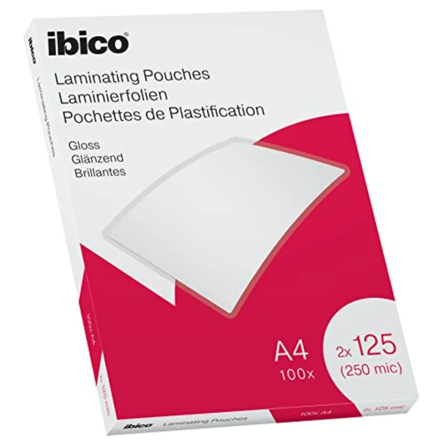 Pochettes de plastification Ibico A4, 250 microns 2x125, haute protection et durabilité des documents, paquet de 100, finition B