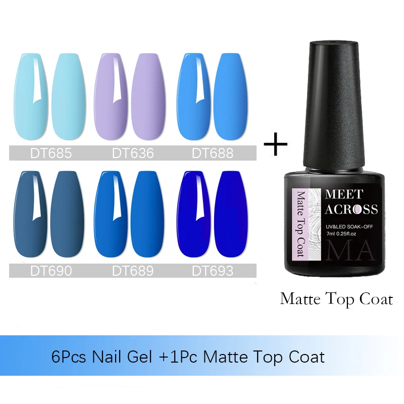 MEET ACROSS 7Pcs/Set Gel Nail Polish Set With Matte Top Coat Nude Red Pink Nail Art Soak Off Gel Polish Kit Manicure for Nails