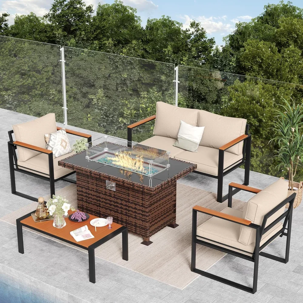 

4 Pieces Patio Furniture Set, Metal Patio Conversation Set, Outdoor Furniture Set with Thicken Cushion