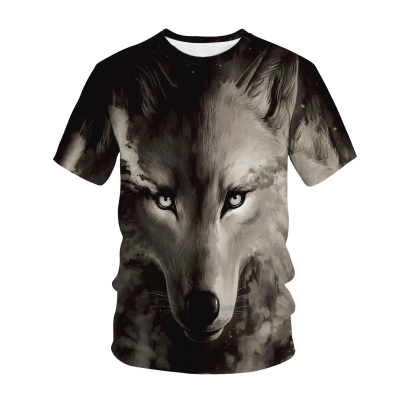 Wolf Couple T Shirt For Mens Animal Print Short Sleeve 3D Casual Street Man\'s T-shirt Loose Tee Shirt Men Vintage Tops Clothing